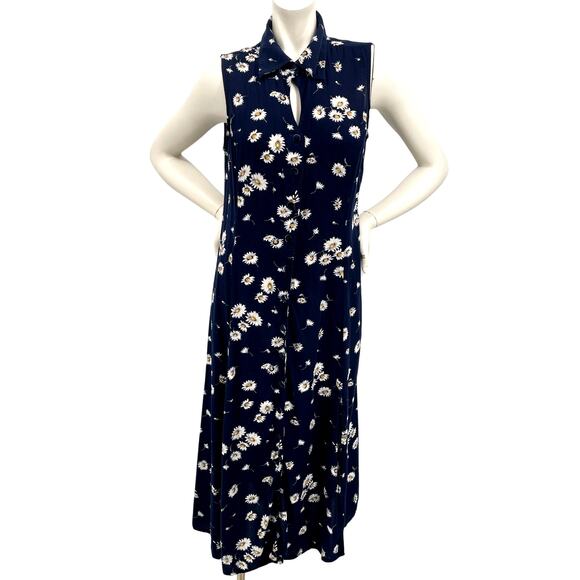 Christopher & Banks Dresses & Skirts - Christopher & Banks Womens Vtg Navy Midi Dress Daisy Button Front Sleeveless S
